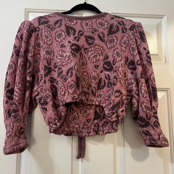 Free People Pink Floral Cropped Top Open Back No Ordinary Floral Puff Sleeve M - Picture 3 of 5